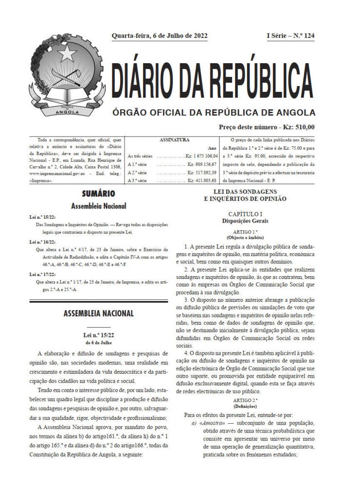 Diário da República Iª Série n.º 124 de 06 de Julho de 2022