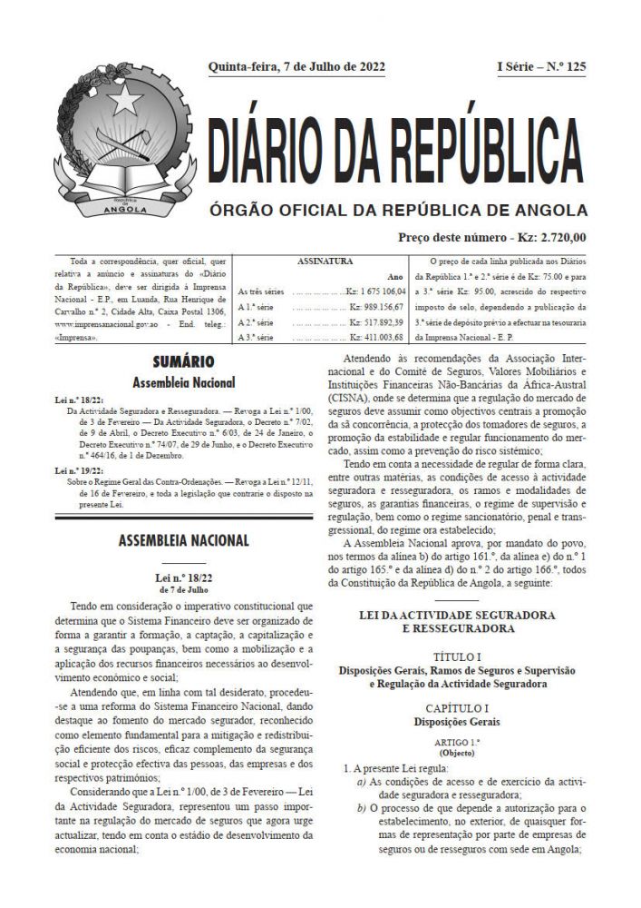 Diário da República Iª Série n.º 125 de 07 de Julho de 2022