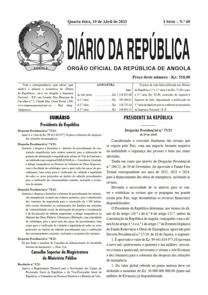 Diário da República  I.ª Série   n.º  69  de  19  de  Abril  de  2023