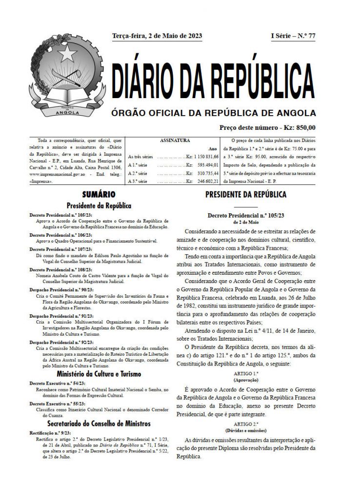 Diário da República  I.ª Série   n.º  77  de  2  de  Maio  de  2023